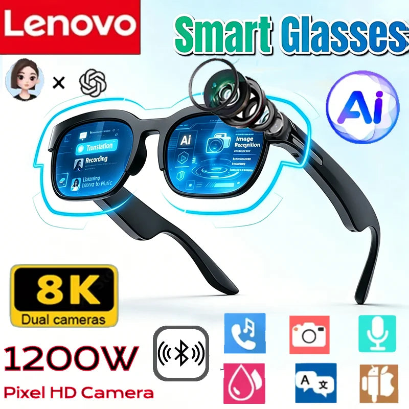 Lenovo Smart Glasses 2026 New AI Translation Bluetooth Conversation Recording Listening To Music Men Women Smart Sunglasses