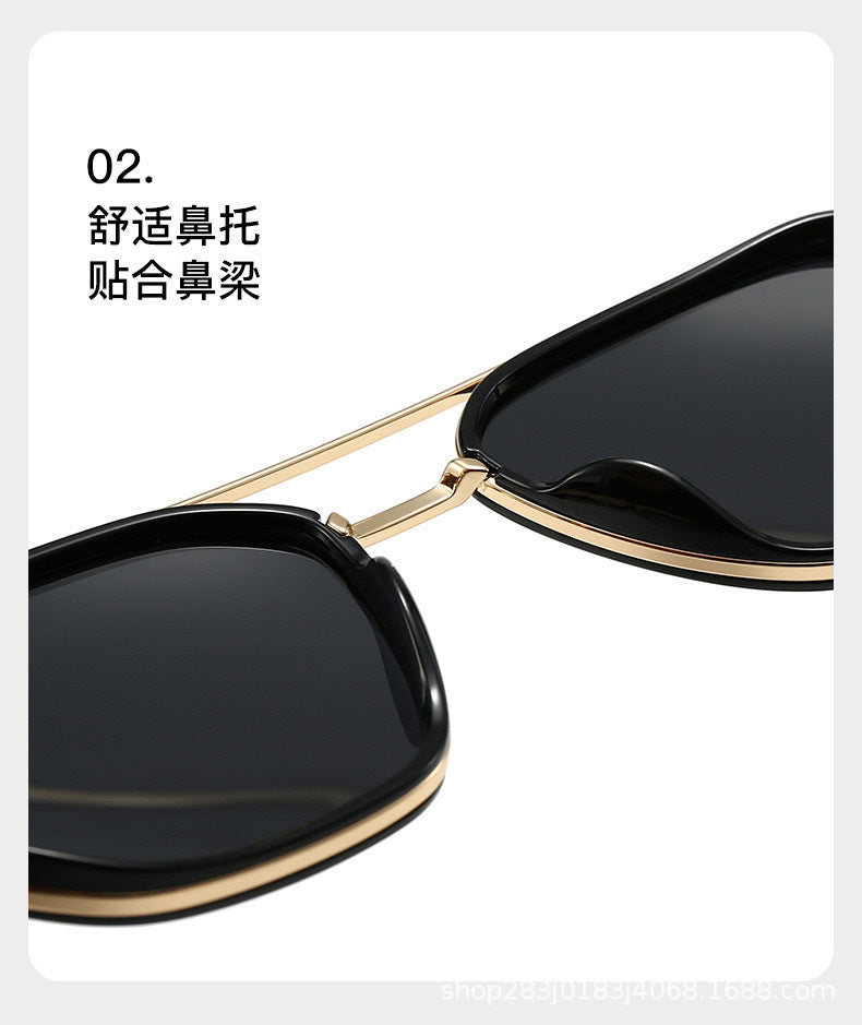 Semi-Metal Large Square Frame Sunglasses for Men Tr90 Polarized Glasses 2025 New Fashion Retro Sunglasses for Women Factory Direct Sales