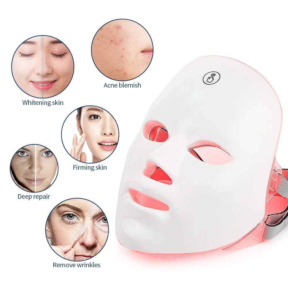 آلة تجميل الوجه اللاسلكية بـ 7 ألوان LED للرقبة والوجه لشد البشرة وتجديدها قناع الوجه والرقبة