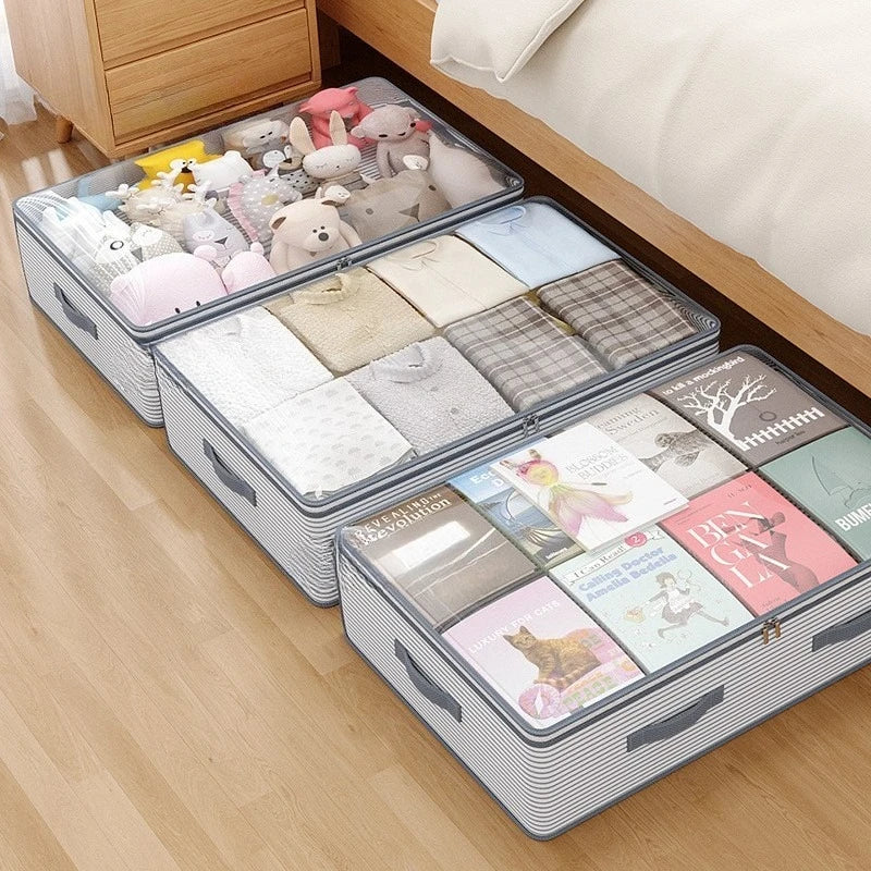 Large Storage Organizer Bag -Heavy-Duty Non-Woven Fabric with Clear Window, Multi-Layer Clothing Organizer for Closet, Under-Bed