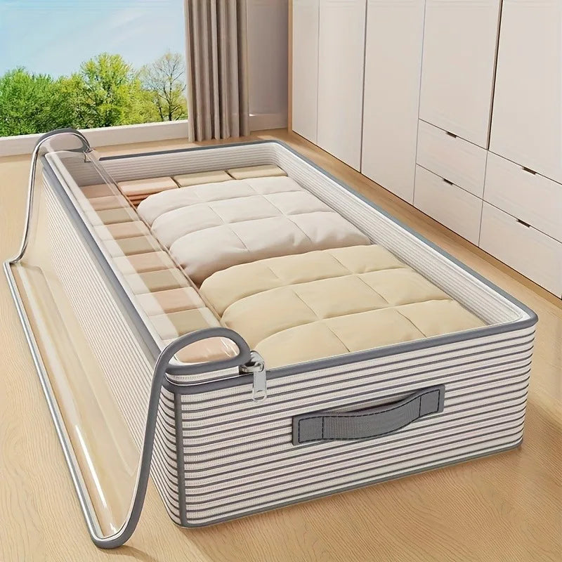 Large Storage Organizer Bag -Heavy-Duty Non-Woven Fabric with Clear Window, Multi-Layer Clothing Organizer for Closet, Under-Bed