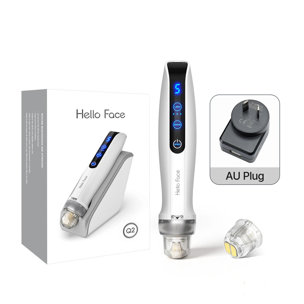 Hello Face Q2 Electric Microneedle, Smart Dock, 700mAh Battery, 5 Speeds, 2PCS Titanium needle 0.25 mm, Red/Blue LED and EMS
