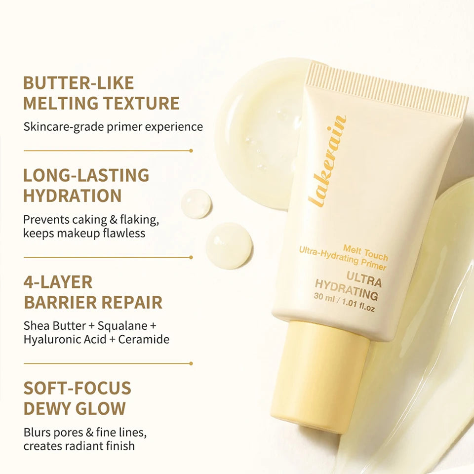 برايمر 3 في 1 Melt Touch Buttery Glow Makeup Base فائق الترطيب يدوم طويلاً يقلل المسام وينعم الخطوط الدقيقة ويفتح البشرة ويخفي العيوب