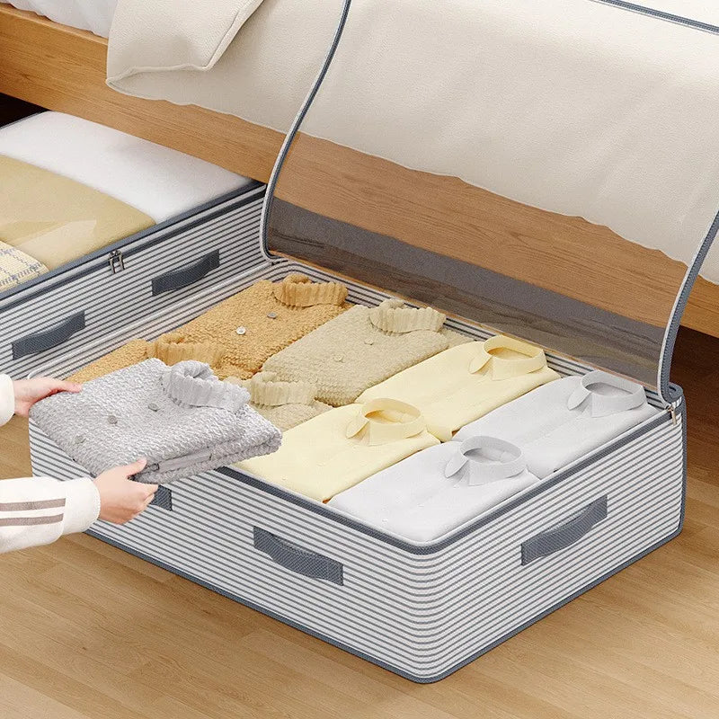Large Storage Organizer Bag -Heavy-Duty Non-Woven Fabric with Clear Window, Multi-Layer Clothing Organizer for Closet, Under-Bed