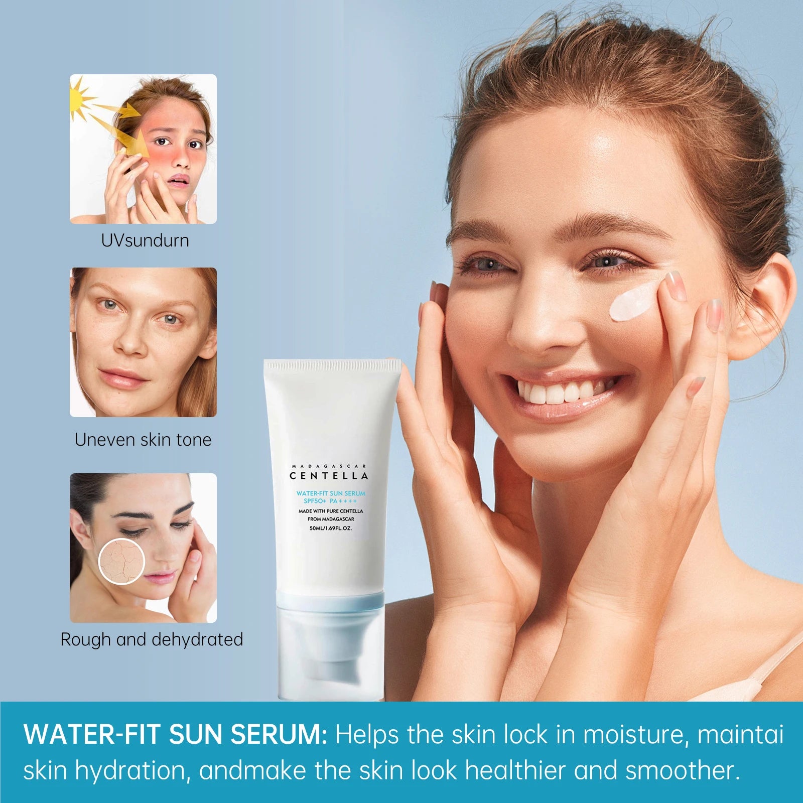 5 قطع كريم واقي شمس بعامل حماية SPF50+ سنتيلا، حماية قوية من الأشعة فوق البنفسجية، واقي شمس مائي للجسم والوجه، مرطب للعناية بالبشرة