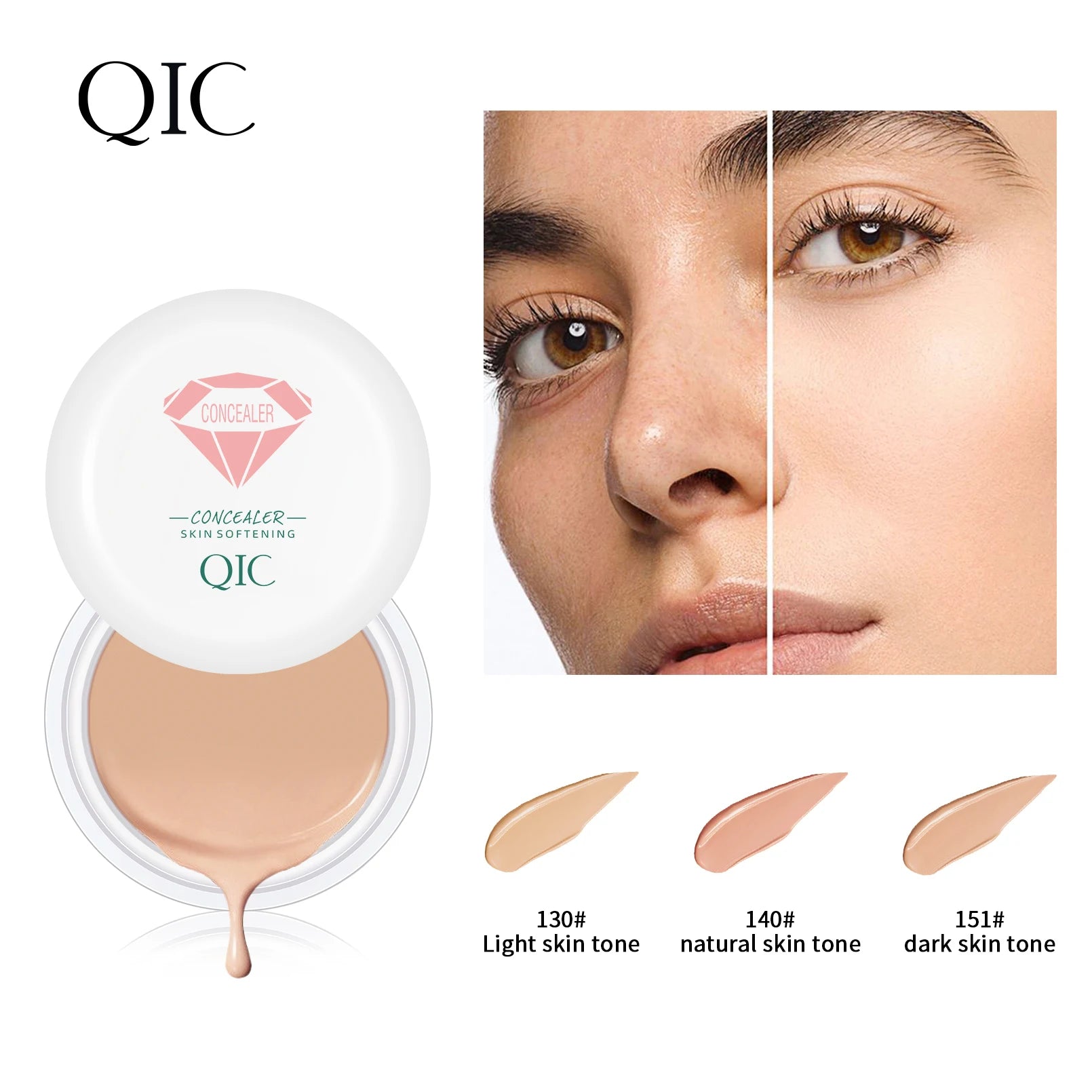 كريم خافي العيوب QIC المقاوم للماء والعرق - يغطي الوشم، كريم أساس يدوم طويلاً، طبيعي، تغطية كاملة، لجميع أنواع البشرة