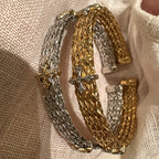 Bellux Italian hand woven cross bracelet s925 silver plated 18K gold synthetic zircon high-quality jewelry bangle