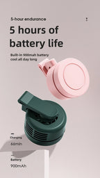 Mini Clip Fans Hanging Waist Neck Fan Girl Electric Air Cooling Fan 900mah USB Leafless Fan 3 Speeds Portable Cooler Air