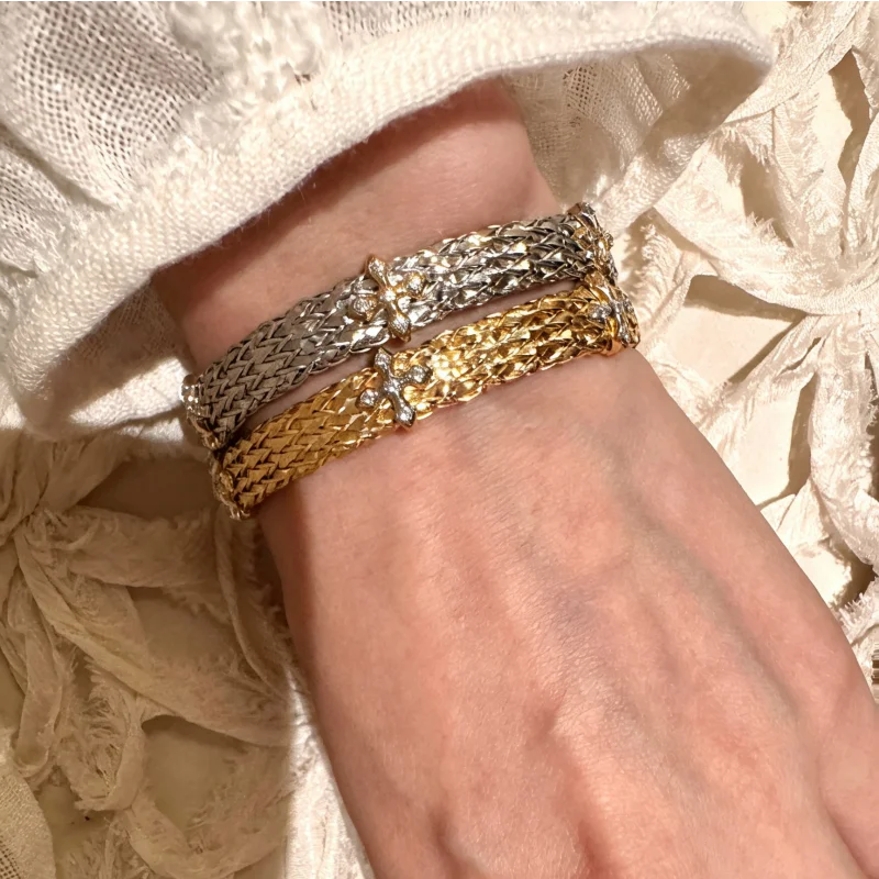 Bellux Italian hand woven cross bracelet s925 silver plated 18K gold synthetic zircon high-quality jewelry bangle
