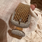 Bellux Italian Gold Beads Belt Buckle Zircon Bracelet s925 Silver Plated 18K Gold Retro Luxury Design Open Bangle