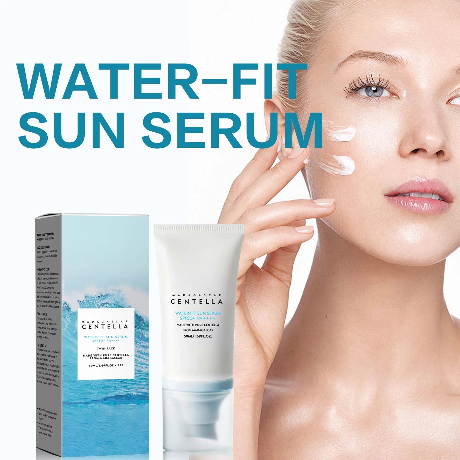 5 قطع كريم واقي شمس بعامل حماية SPF50+ سنتيلا، حماية قوية من الأشعة فوق البنفسجية، واقي شمس مائي للجسم والوجه، مرطب للعناية بالبشرة