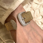 Bellux Italian Gold Beads Belt Buckle Zircon Bracelet s925 Silver Plated 18K Gold Retro Luxury Design Open Bangle