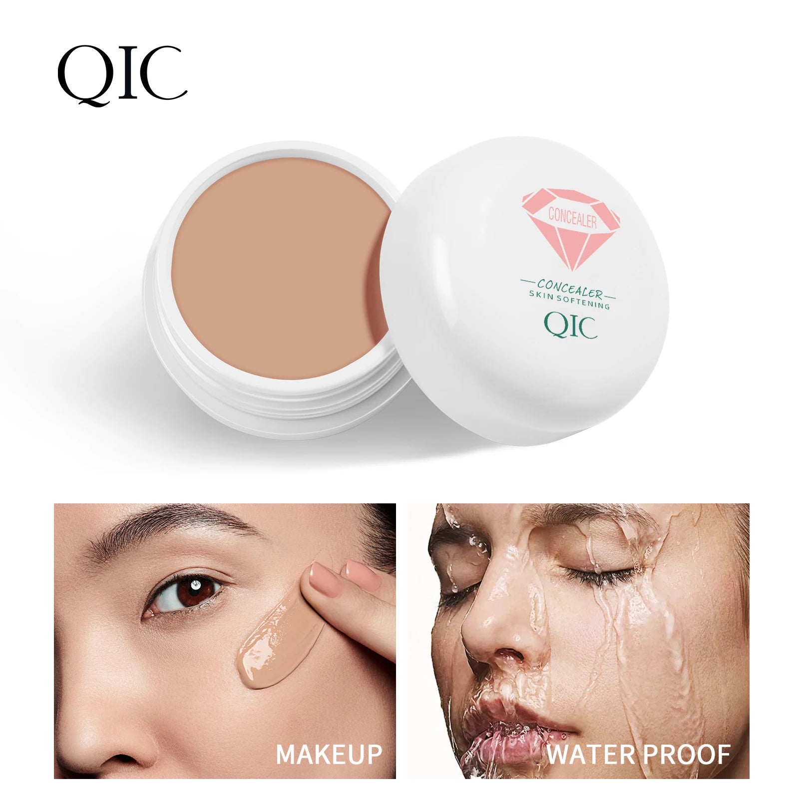 كريم خافي العيوب QIC المقاوم للماء والعرق - يغطي الوشم، كريم أساس يدوم طويلاً، طبيعي، تغطية كاملة، لجميع أنواع البشرة