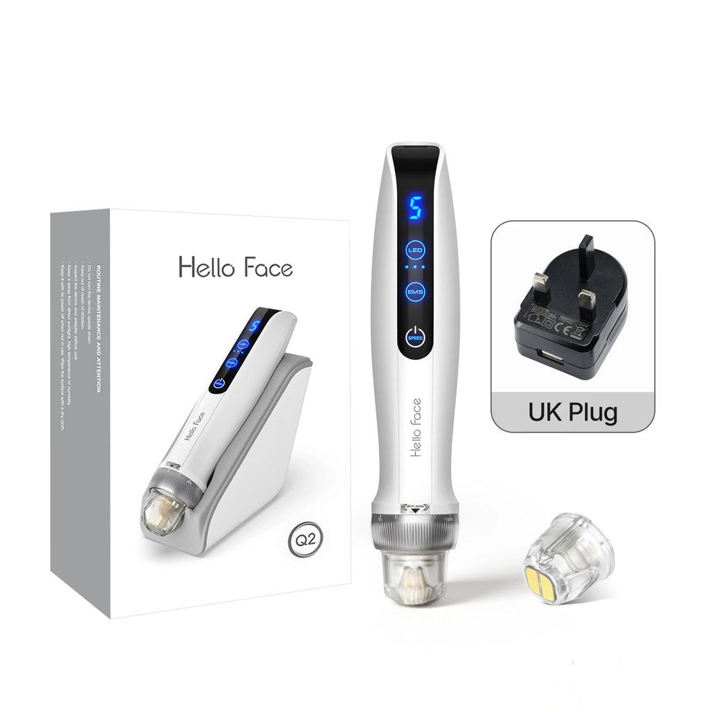 Hello Face Q2 Electric Microneedle, Smart Dock, 700mAh Battery, 5 Speeds, 2PCS Titanium needle 0.25 mm, Red/Blue LED and EMS