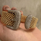 Bellux Italian Gold Beads Belt Buckle Zircon Bracelet s925 Silver Plated 18K Gold Retro Luxury Design Open Bangle