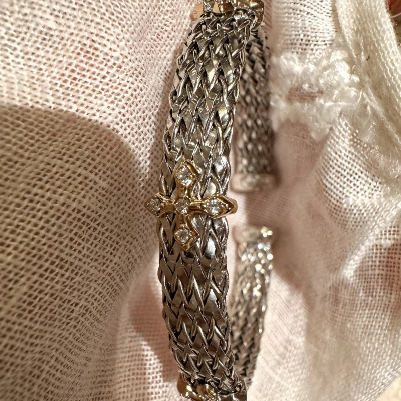 Bellux Italian hand woven cross bracelet s925 silver plated 18K gold synthetic zircon high-quality jewelry bangle